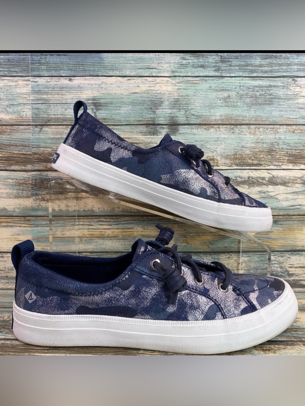 Sperry Crest Vibe Sneakers Womens Size 6.5M Blue Camo Print Slip On Casual Shoes